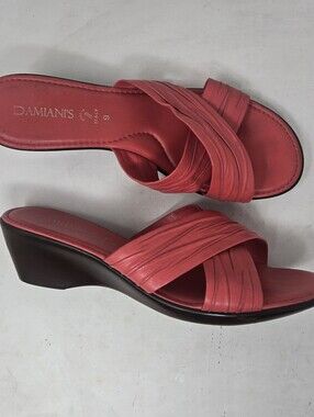 Damiani's Italian Made Coral Open Toe Slip on Wedge Sandals Women's Size 9